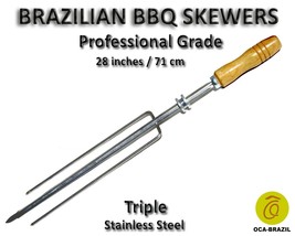 Triple - Set of 2 Brazilian Skewers for BBQ 71 cm - Professional Grade - £43.20 GBP