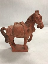 Vintage Figurine clay HORSE Statue Prancing ASIAN Persian middle eastern saddle - £60.92 GBP