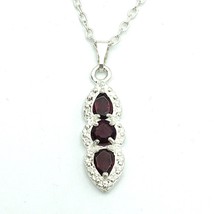 GARNET silver-tone pendant necklace - 3 red gemstones 18&quot; chain delicate pretty - £15.73 GBP