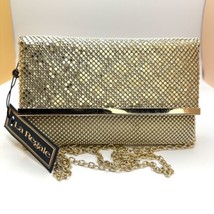 La Regale Clutch Crossbody Gold Sequin Hand Bag Evening Mesh Chain Strap - £14.62 GBP