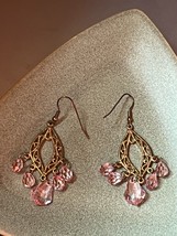 Lacey Goldtone Pinched Open Oval w Light Pink Glass Bead Dangle Earrings for Pie - £8.84 GBP
