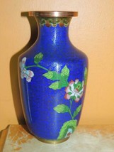 Vintage Small Cloisonne 6&quot; Vase Blue Enamel Stone Copper Antique damaged - £16.21 GBP
