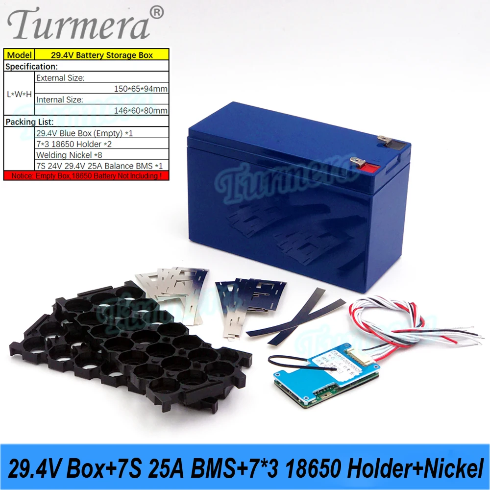 Turmera 24V 29.4V Battery Storage Box 18650 7S3P Holder 25A Balance BMS Welding  - £69.65 GBP