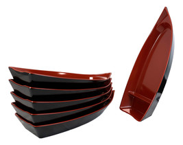 Pack Of 6 Plastic Lacquer Red Omakase Sushi Boat Serving Plate Platter 15&quot;Long - £94.42 GBP
