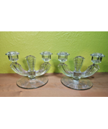 Double Light Candle Holders Tiffin-Franciscan Elegant Cut to Clear 20th ... - €40,82 EUR