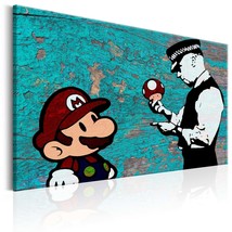 Tiptophomedecor Stretched Canvas Street Art - Banksy: Mario On Wood - Stretched  - $99.99+