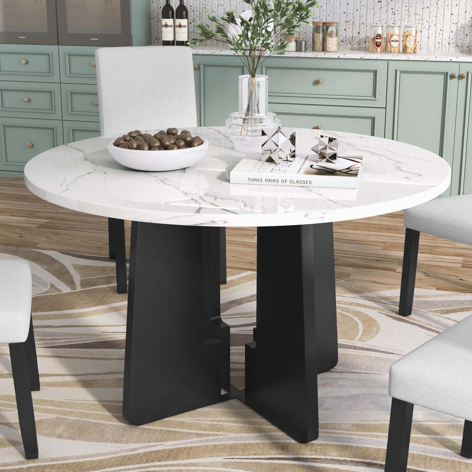 43&quot; Black Marble Round Dining Table (4 Seats) - $469.99