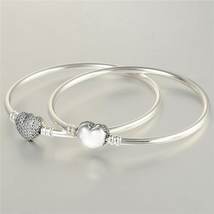 925 Sterling Silver  &quot; Always in my heart &quot; with CZ PAVÉ Heart Clip Bangle  - £23.90 GBP