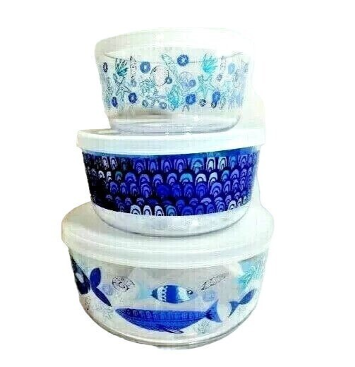 Nautical Fish Nesting Bowls Clear Acrylic with Lids BPA Free Set of 3 Gi... - $27.08