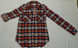 Skies Are Blue Plaid Rolled Up Long Sleeve Top Button Shirt Pockets Slits Xs - £6.22 GBP
