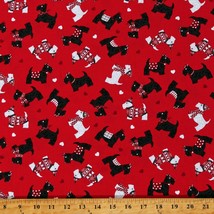 Cotton Scotties Scottish Terriers Dogs Hearts Red Fabric Print by Yard D502.70 - $12.95