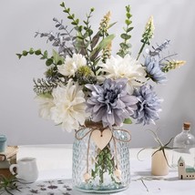 Silk Flowers In Vase, Artificial Flowers Arrangement With Glass Vase Faux Dahlia - £40.78 GBP
