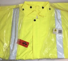 High Visibility Rain Coat XL Lime Yellow Hood Reflective Concern for Safety - $355.71 MXN