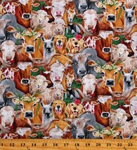 Cotton Happy Farm Animals Cows Sheep Dogs Goats Fabric Print by the Yard D371.59 - £9.37 GBP