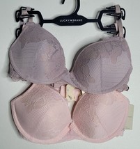 2 Lucky Brand T-Shirt Bras 34C New Wire Pastel Pink Purple Lot Sets Msrp $60 - £27.53 GBP