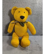 Vintage Handmade Yellow Plush Bear 12” With Green Tie Original Tag - £12.60 GBP