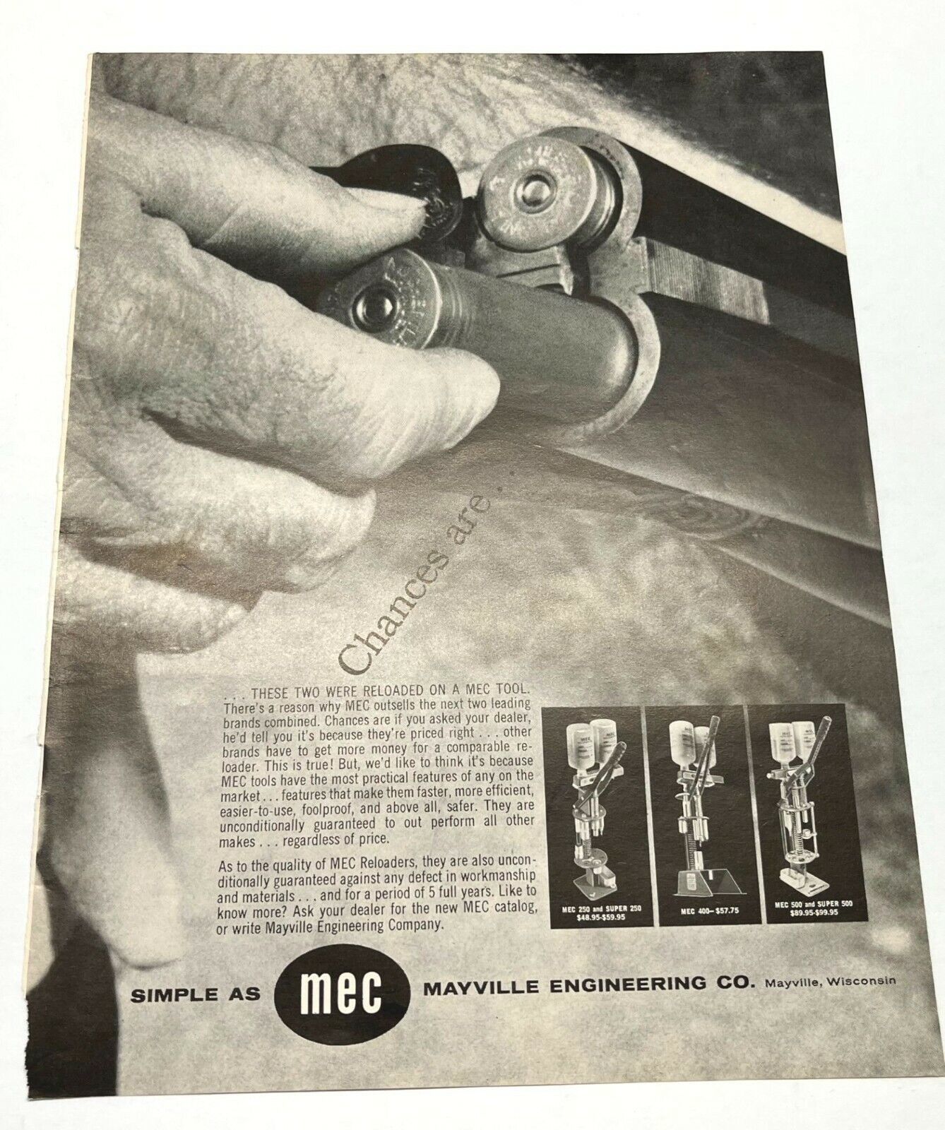 Primary image for 1962 MEC Reloading Magazine Ad Mayville Engineering Co Wisconsin Mossberg