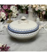 Antique Ceramic White Cobalt Blue Gold Lidded Tureen Vegetable Serving D... - $50.97 CAD