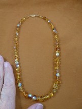 pb-437 Natural golden orange Amber Poland gemstone + crystal 21&quot; long NECKLACE - $50.48