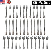 36 Pc Set of Stainless Steel Dinner Spoon, Fork, Knife Flatware, Kitchen Cutlery - £15.86 GBP