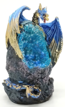 Purple &amp; Gold Dragon Figurine on a LED Resin Crystal Geode Height 4.75in - $19.25