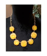 Women Faux Yellow Opal Lucite Stone Faceted Gold Tone Chain Bib Necklace - $27.72