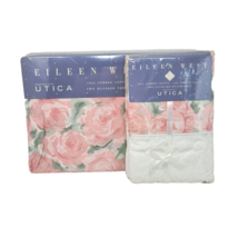 VINTAGE EILEEN WEST UTICA FLOWERS QUEEN FITTED SHEET + PILLOWCASES NEW S... - $42.75