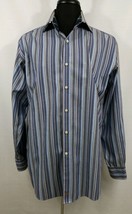 Thomas Dean Mens XL Long Sleeve Reverse Cuff Button Up Dress Shirt Blue Gray - £15.12 GBP