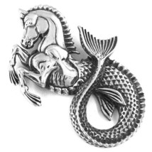 Mythological Hippocampus Necklace Stainless Steel Nautical Seahorse Pendant - £17.98 GBP