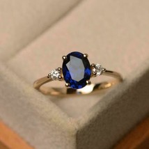 925 Sterling silver Gold plated 4.25CT blue sapphire engagement Ring Size  13.5 - £63.73 GBP