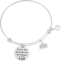Bracelet that says: Drink tea, read books, be happy. STAINLESS STEEL - $4.95