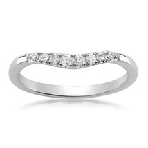 14K Plaqué or Blanc 1/7Ct Baguette &amp; Rond Zircone Courbé Anneau de Mariage - £58.23 GBP