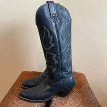 Women&#39;s Nocona Navy Blue White Stitch Tall Shaft Cowboy Boots J7419 6.5R  - £57.66 GBP