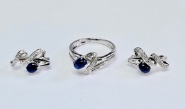 Sapphire and Diamond Cursive Earrings and Ring Set - £930.36 GBP