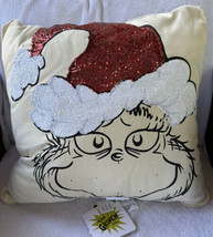 The Grinch Holiday Sequin Santa Hat Decorative Throw Pillow Christmas Decor NEW - £36.97 GBP