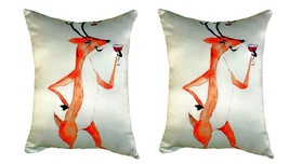 Pair of Betsy Drake Deer Party No Cord Pillows 16 Inch X 20 Inch - £61.85 GBP