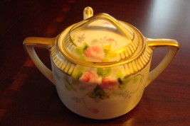 Nippon Mustard Jar with spoon, decorated with flowers and touches of gol... - $34.65