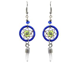 Daisy Dream Catcher Clear Quartz Crystal Long Dangle Earrings - Womens Flower Fa - $17.81