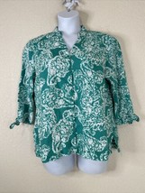 JM Collection Womens Size 14 (XL) Teal Paisley Linen Button-Up Shirt 3/4 Sleeve - £9.53 GBP