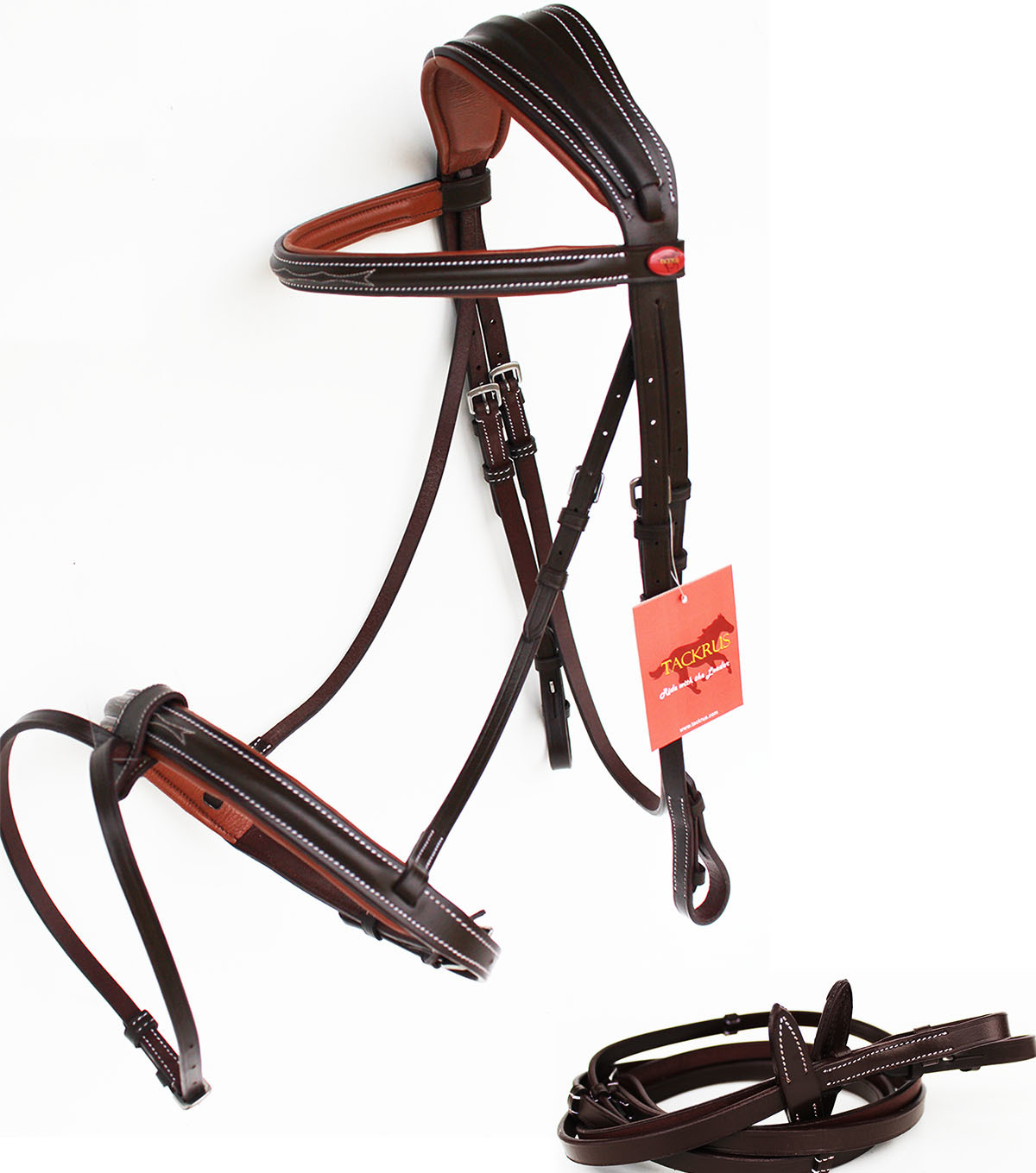 Horse English Padded Leather  Raised Adjustable Padded  Flash Bridle Reins - $59.99