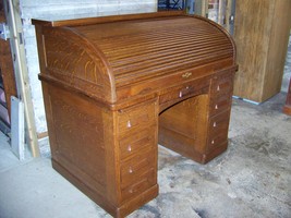 Antique Derby Desk roll top quarter sawn white oak Pickup ONLY,NO shipping - £782.69 GBP