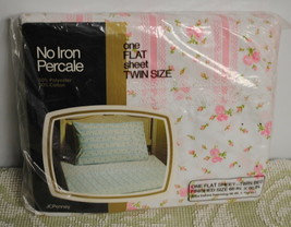 JC Penney Sheet NOS Flat Twin Size Vintage No-Iron Percale Pink Roses - £54.07 GBP