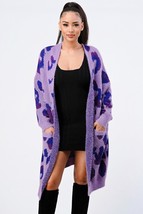 Women&#39;s Violet Leopard Angora Oversized Cardigan Sweater (M) - $71.28