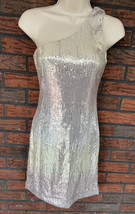 Sleeveless One Shoulder Cocktail Dress Small All Over Silver Gold Sequin... - $14.25