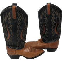 Dan Post Womens Black Brown All Leather Inlay Cowboy Boots Size 5.5 M Western - £62.27 GBP