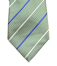 Tasso Elba Men&#39;s Silk Tie New Green Blue Silver Riesling Stripe Design 59&quot; x 4&quot; - £10.25 GBP