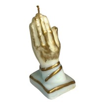 Vintage Wax Candle Praying Hands 3.5” X 7” White Gold Accent NEW Serenity Prayer - £14.93 GBP