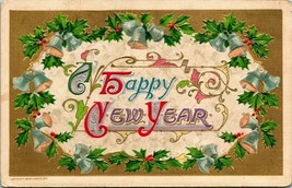 Vtg Cartolina 1910 John Winsch Un Happy New Year Dorato Goffrato Unp - £10.63 GBP