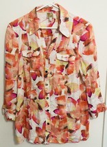 JM Collection Linen Sz 10 Tropical Floral print button up Tunic top  Blouse - £14.06 GBP