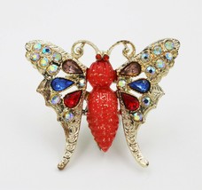 Vintage Statement Butterfly Figural AB Aurora Borealis Rhinestone Brooch... - £47.32 GBP